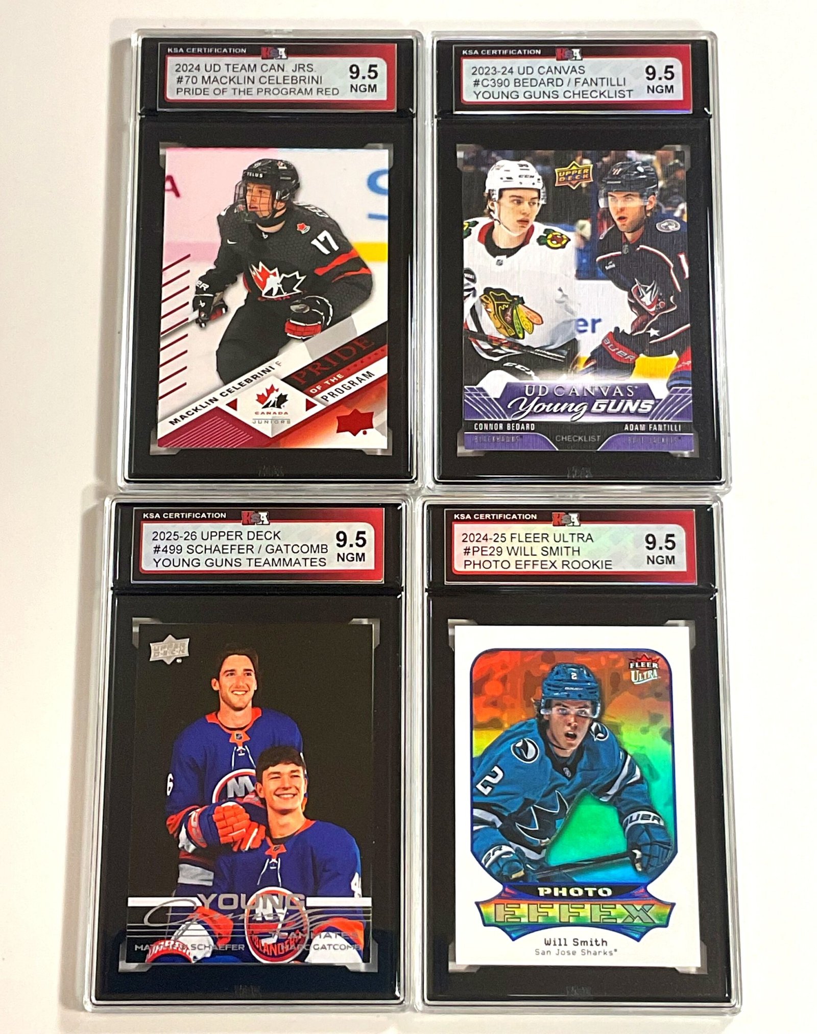 Rookie Bundle – Celebrini, Bedard/Fantilli, Schaefer/Gatcomb & Will Smith NGM 9.5 4-Card Bundle
