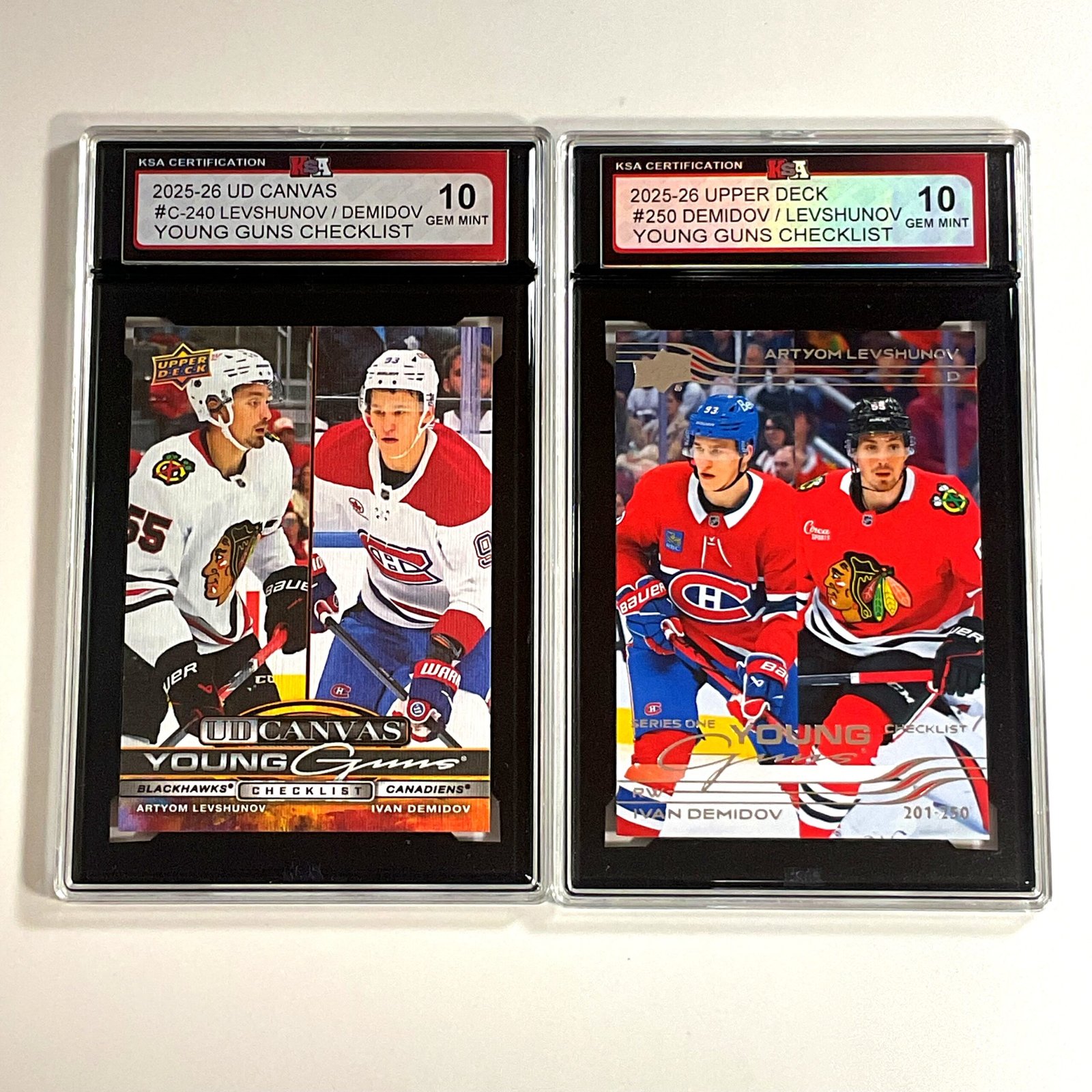 2025-26 UD Canvas & Upper Deck Young Guns Checklist – Levshunov/Demidov 2-Card Bundle
