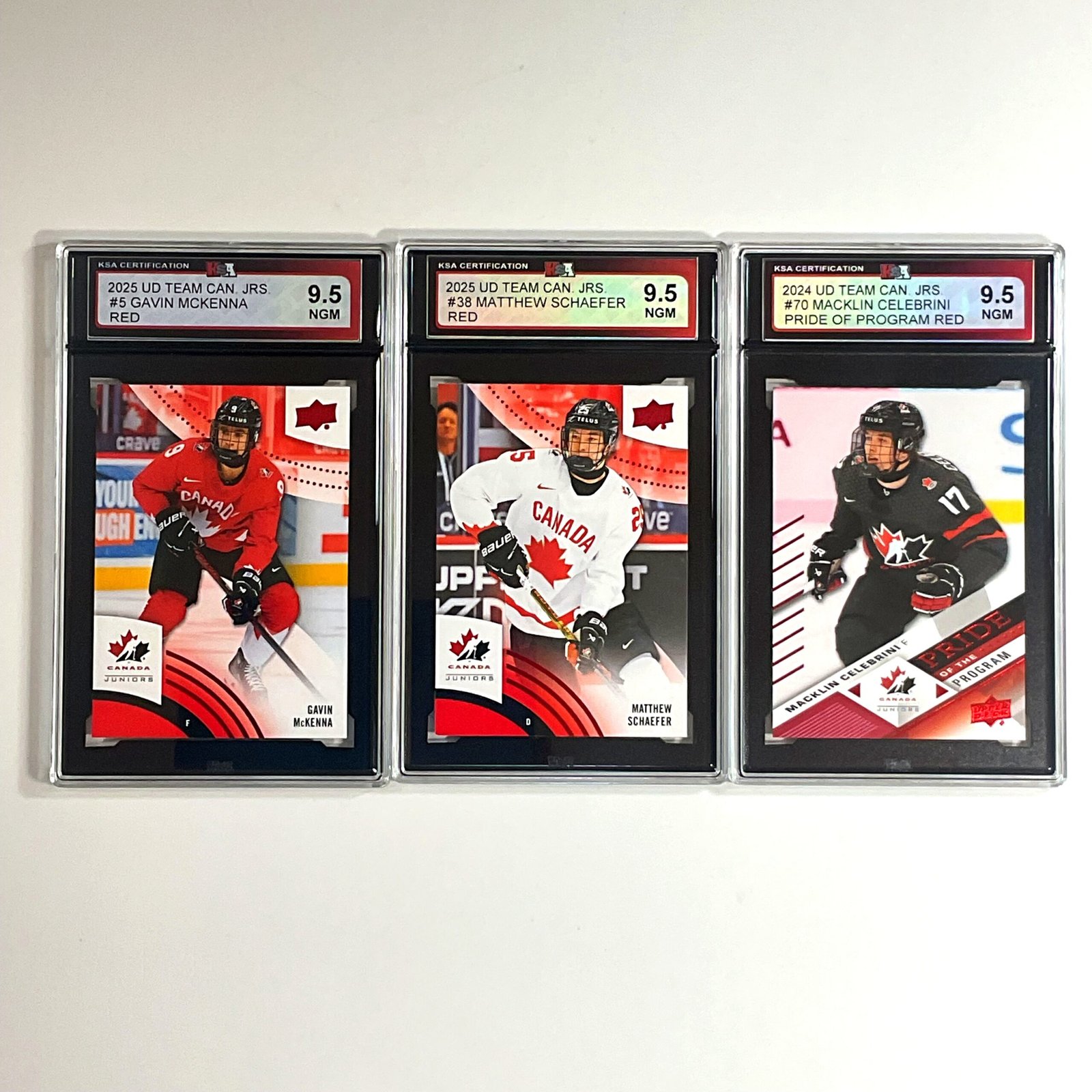 2025 UD Team Canada Juniors Red – McKenna, Schaefer & Celebrini 3-Card Bundle