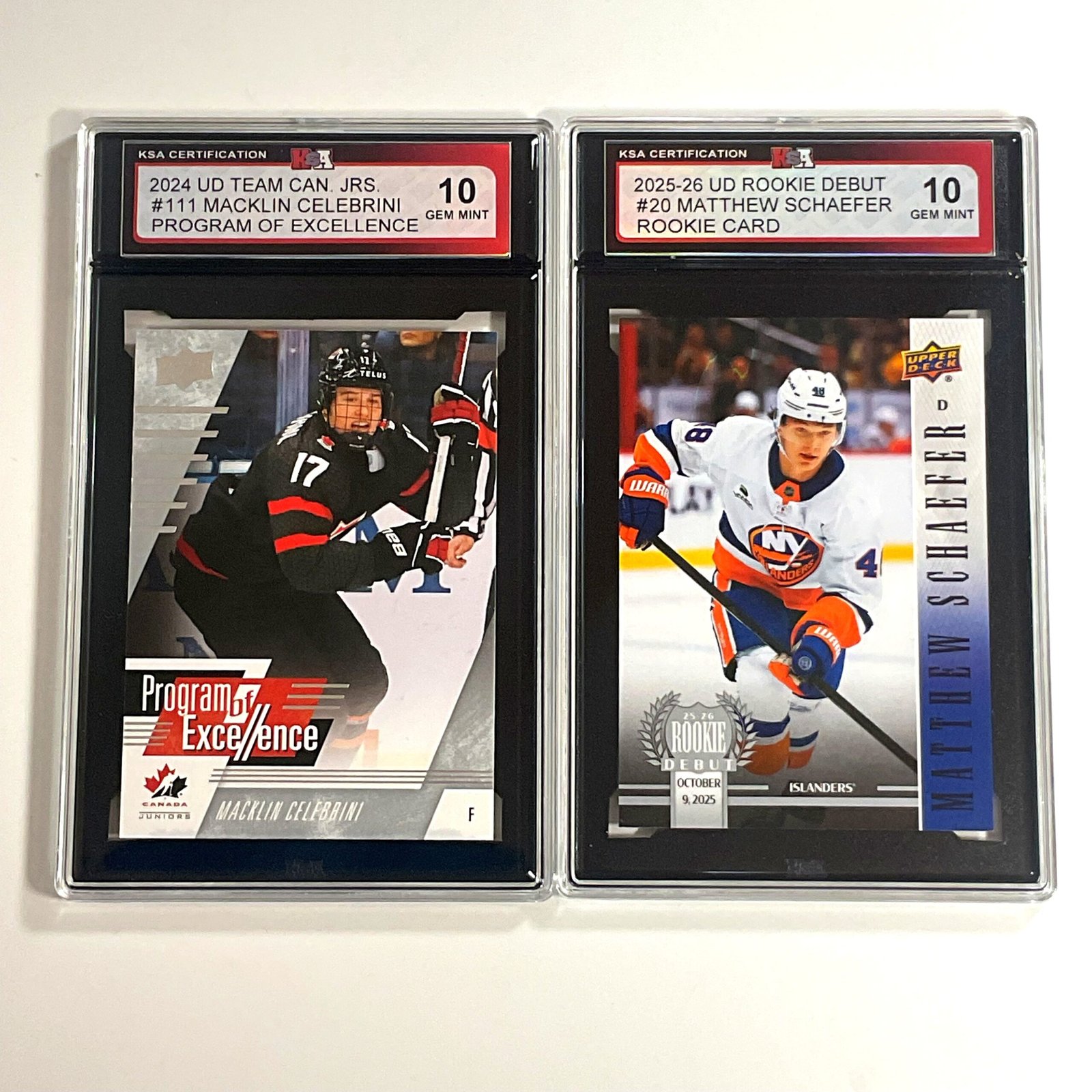 Macklin Celebrini Program of Excellence & Matthew Schaefer Rookie Debut 2-Card Bundle