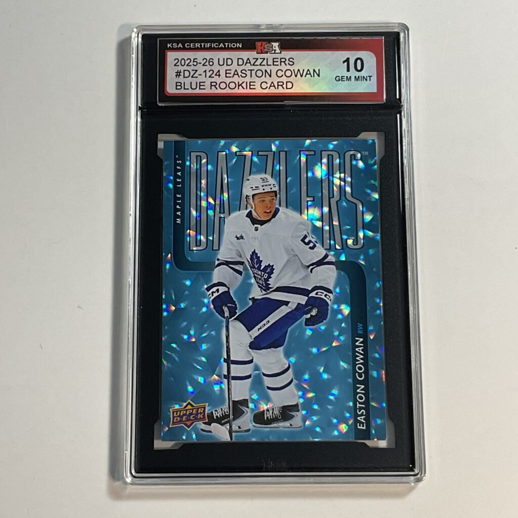 2025-26 UD Dazzlers Easton Cowan #DZ-124 Blue Rookie Card KSA 10