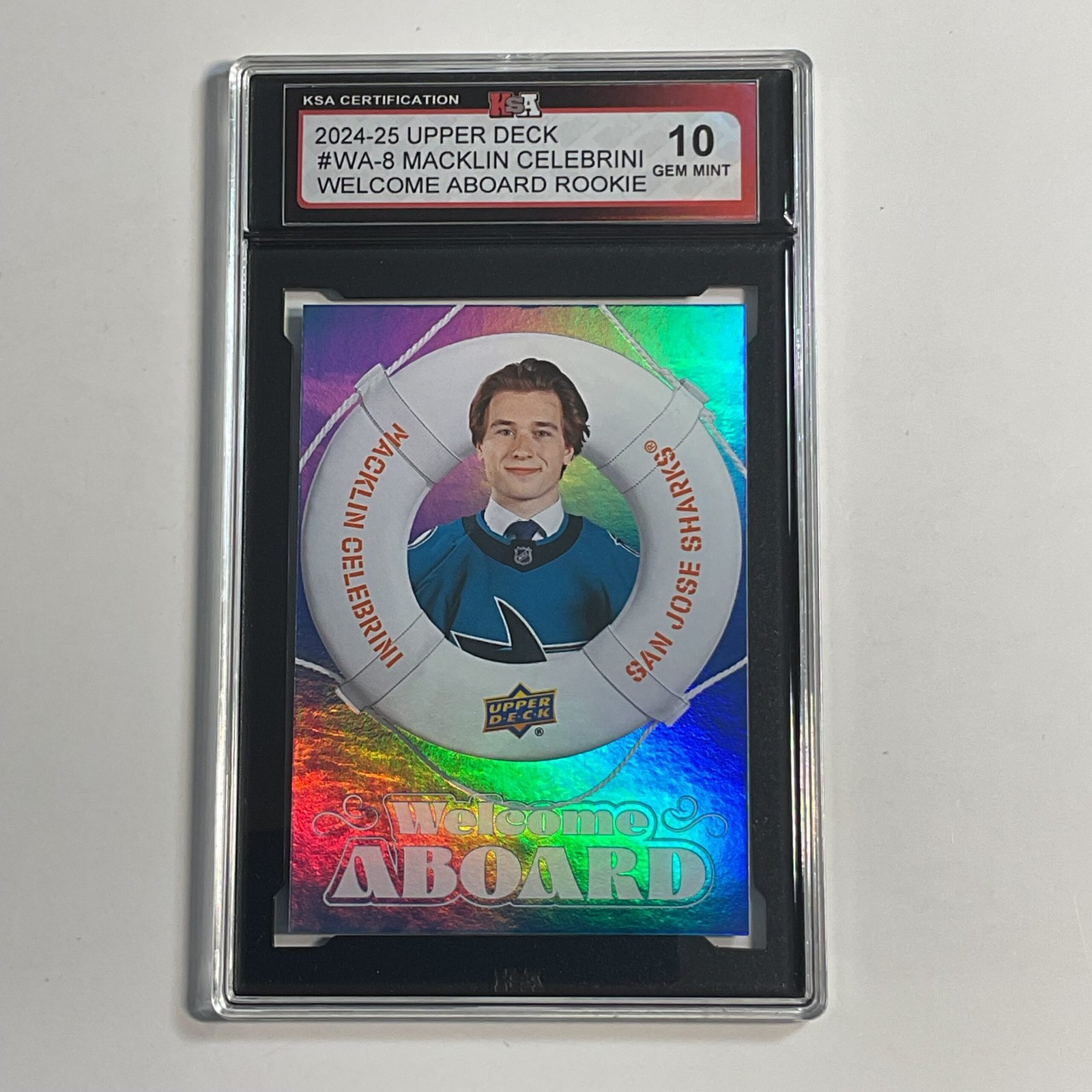 2024-25 Upper Deck Macklin Celebrini #WA-8 Welcome Aboard Rookie KSA 10