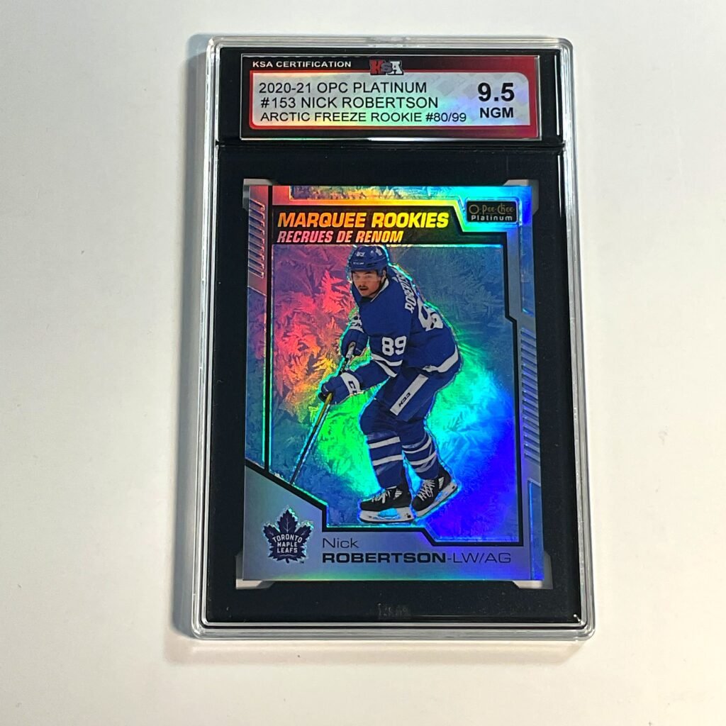 2020-21 OPC Platinum Nick Robertson #153 Arctic Freeze Rookie /99 (#80) KSA 9.5