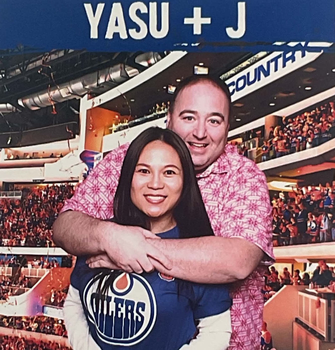 Jason and Yasu at an Oilers watch party